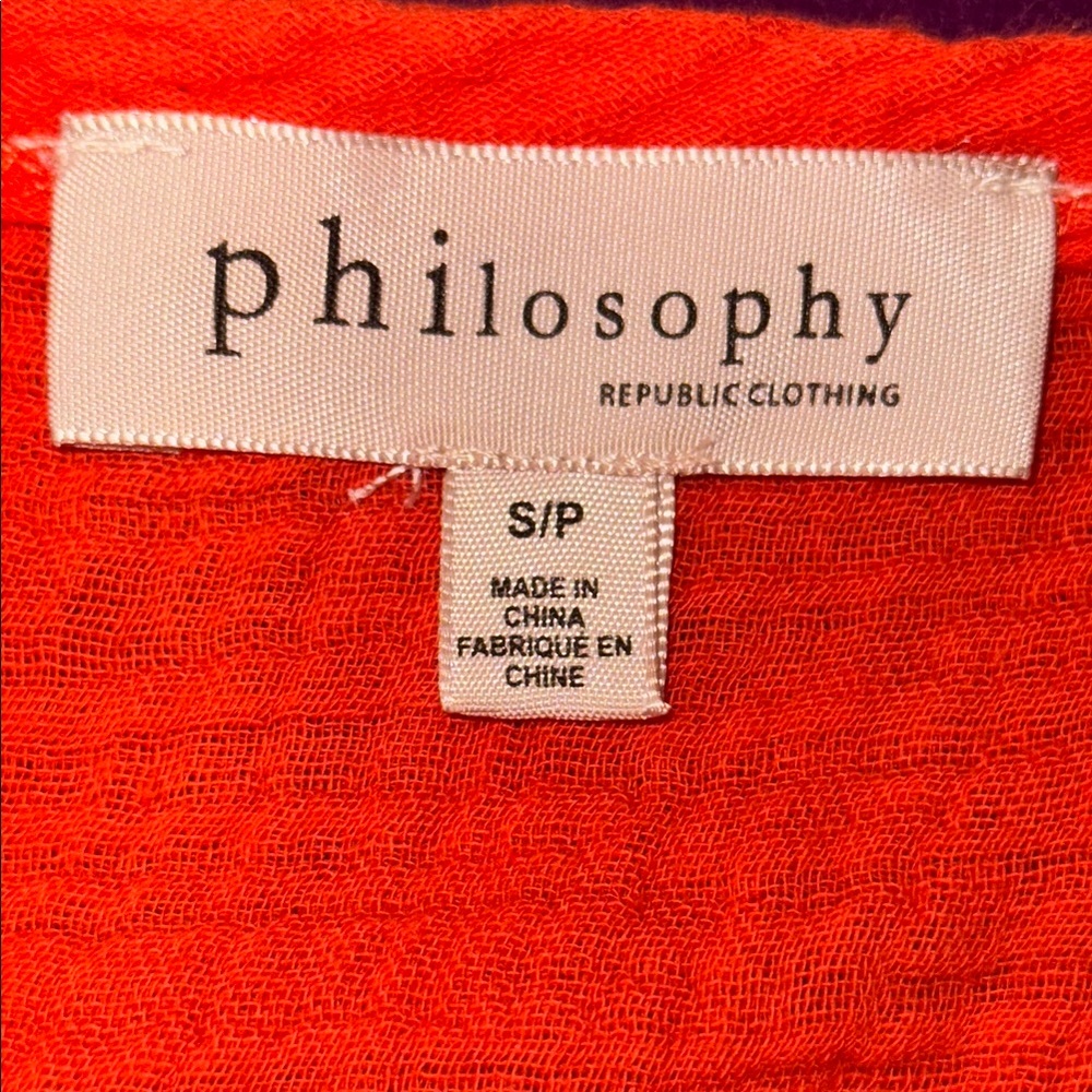 Philosophy Republic Clothing Women's shirt Coral Orange Top shortsleeve blouse S - Picture 9 of 10